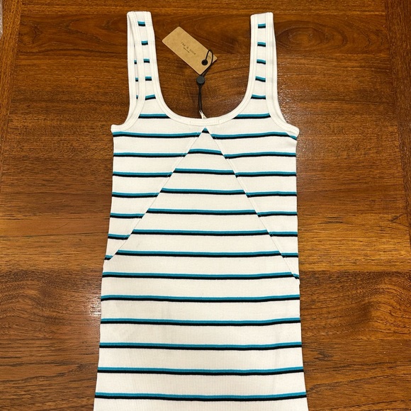 Rag & Bone Women's The Essential Stripe Rib Tank, White/Blue, Small - Picture 3 of 9